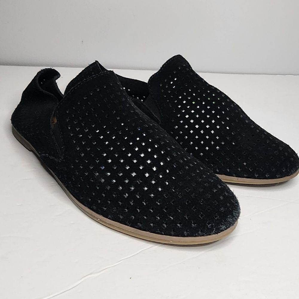 Lucky Band Black Perforated Suede Flat Comfortable Shoes 9